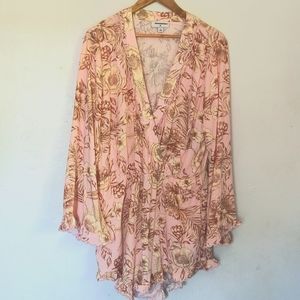 NWOT Aguabendita For Target Blush Pink Faux Wrap Floral Ruffle Romper Sz L Women
